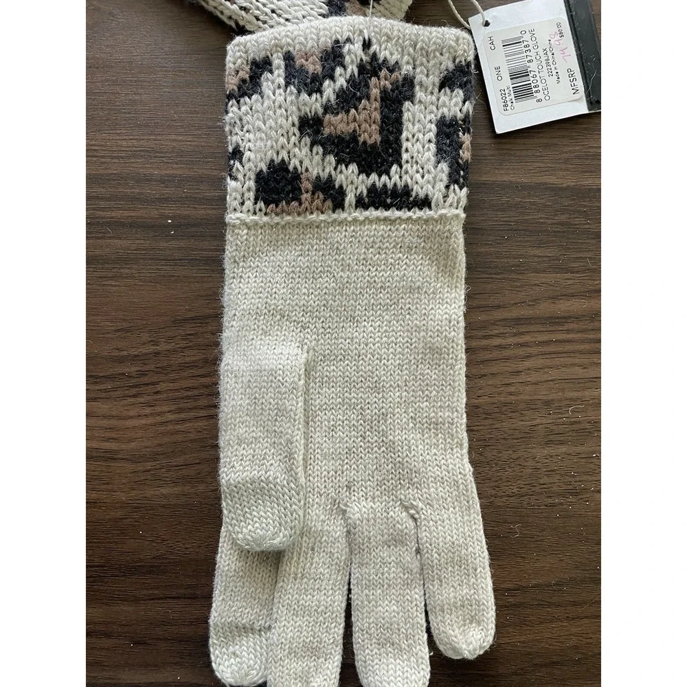 Coach Ocelot Touch Glove Knit Angora Beige Tan One Size Cheetah Print READ